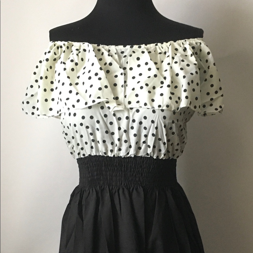 Ruffled Collar Polka Dot Off Shoulder Dress